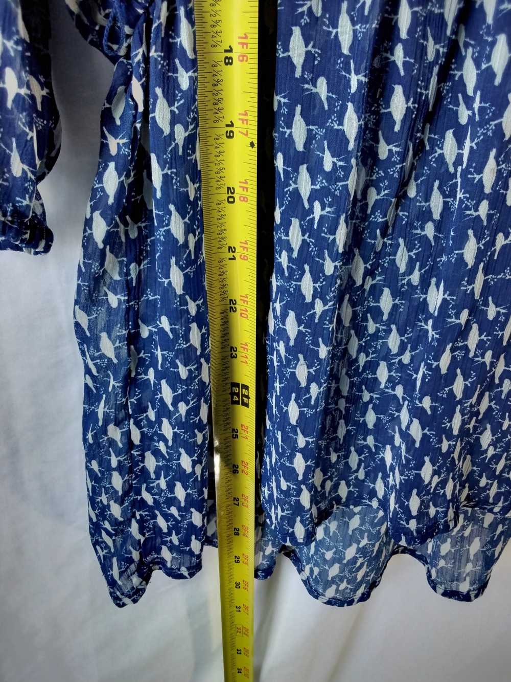 Mossimo Supply Co. Blue Printed Button-Front Tie-Waist Tunic - Picture 9 of 12